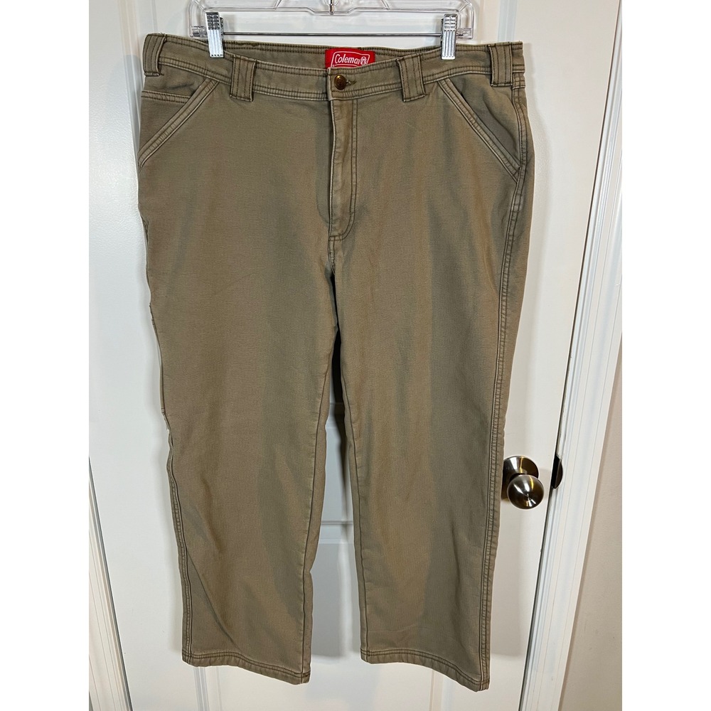 Coleman Mens Canvas Pants Fleece Lined Brown 36/30